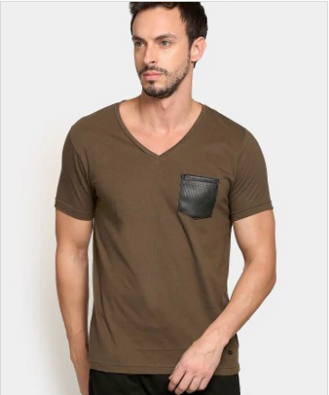 Leather Pocket V-Neck T-Shirt