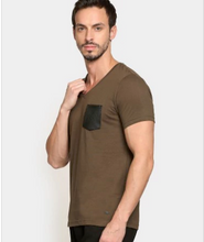 Leather Pocket V-Neck T-Shirt