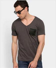 Leather Pocket V-Neck T-Shirt