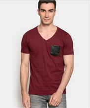 Leather Pocket V-Neck T-Shirt